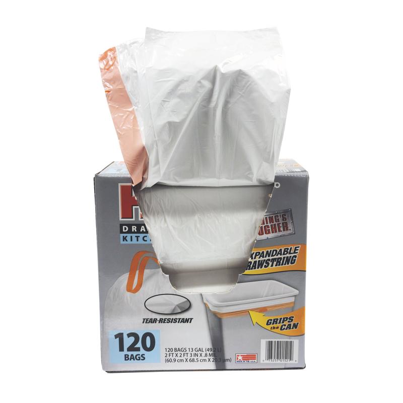 Husky Tall Kitchen White Trash Bags, 13 Gallon, 120 Bags (Expandable Drawstring, 20% PCR)