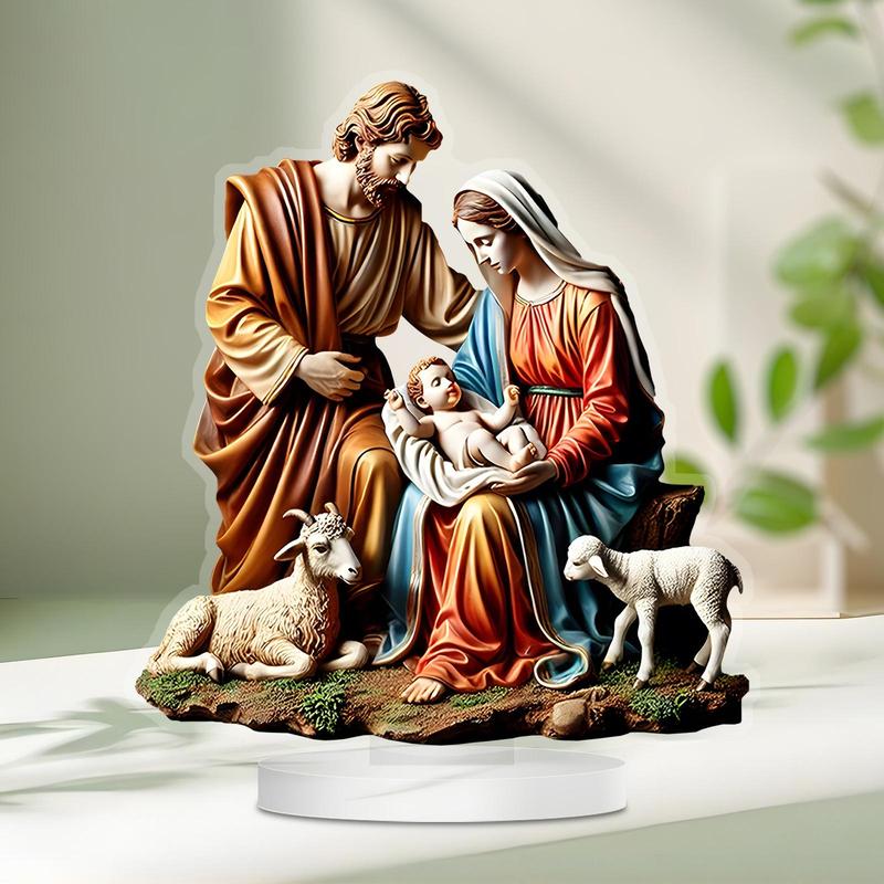 Nativity Scene Design Desktop Ornament, 1 Count Acrylic Desktop Decoration, Multifunctional Desktop Ornament for Home, Office, Bedroom, Cafe