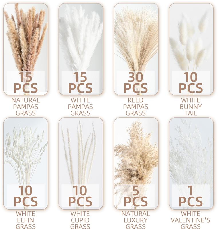 96PCS Natural Dried Pampas Grass Boho Home Decor Bouquet Phragmites Dried Flowers Bouquet for Wedding Floral Arrangements Home Decorations