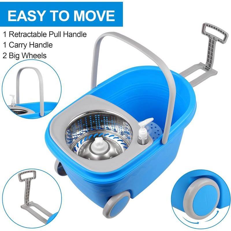 Colorful 360 Spin Mop Bucket Set Wringer System with 3 Microfiber Refills and Stainless Steel Extendable Pole - Plastic Bucket, Christmas gifts