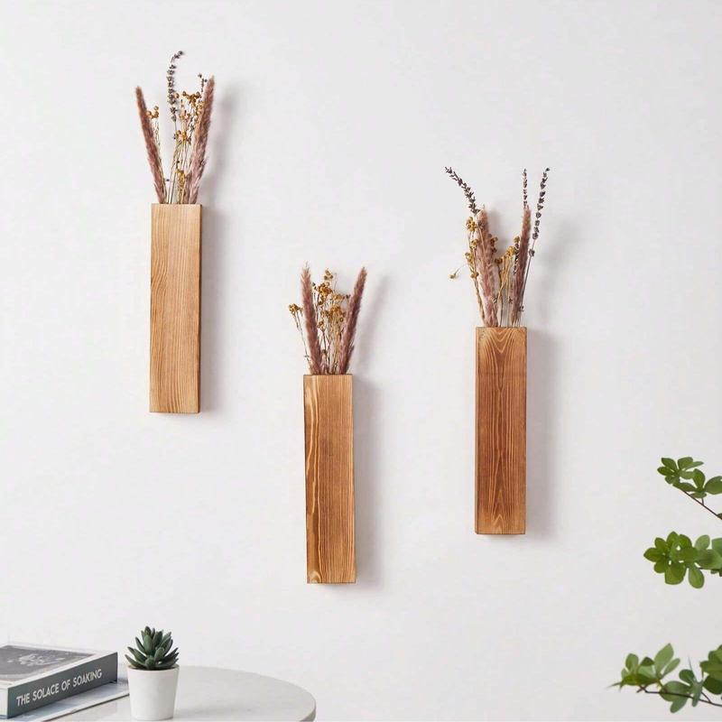 Wooden Plant Vase Wall Hanging Decor without Plant, 1 2 Counts Farmhouse Style Hanging Vase for Dried Flower & Artificial Green Plant, Home Decor