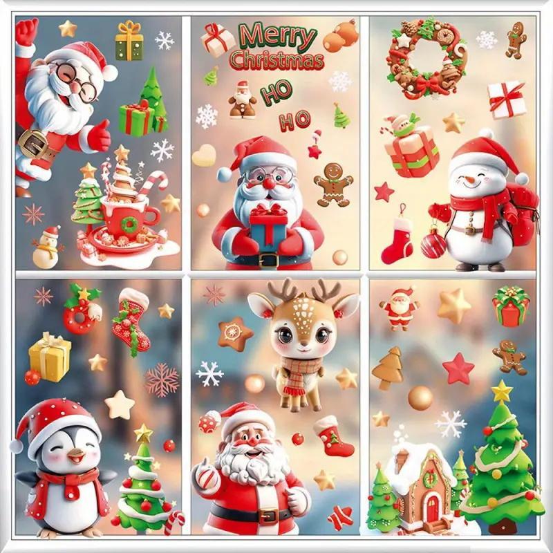 Christmas Themed Window Sticker, 9 Sheets set Reusable Double-sided Window Sticker, Decorative Sticker for Home and Office