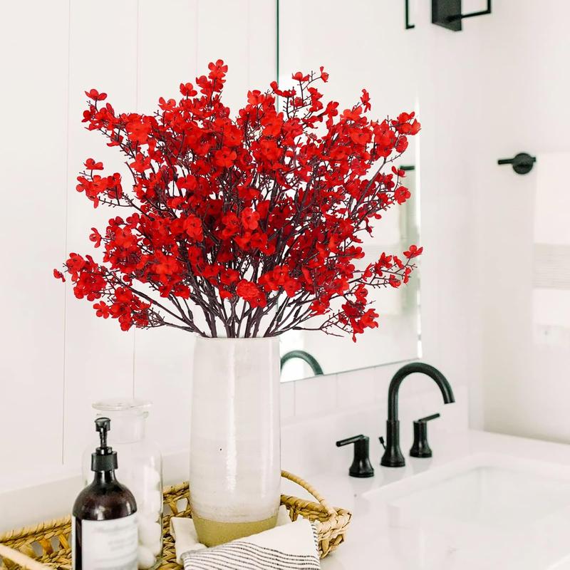 6 Pcs Christmas Artificial Flowers Babys Breath Bulk Silk Red Faux Flowers Real Touch Gypsophila Bouquet for Christmas Home Decoration Plant