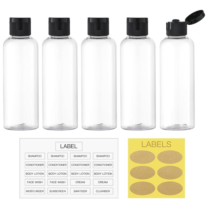 3.4 oz Travel Bottles for Toiletries, 5pcs Travel Containers for Shampoo Tsa Approved, Plastic Empty Travel Size Bottles (100ml, Clear)