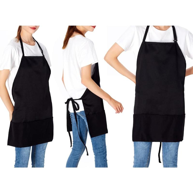 2 Pack 3 Pockets Adjustable Bib Apron Chef Kitchen Cooking Aprons for Women Men, Black