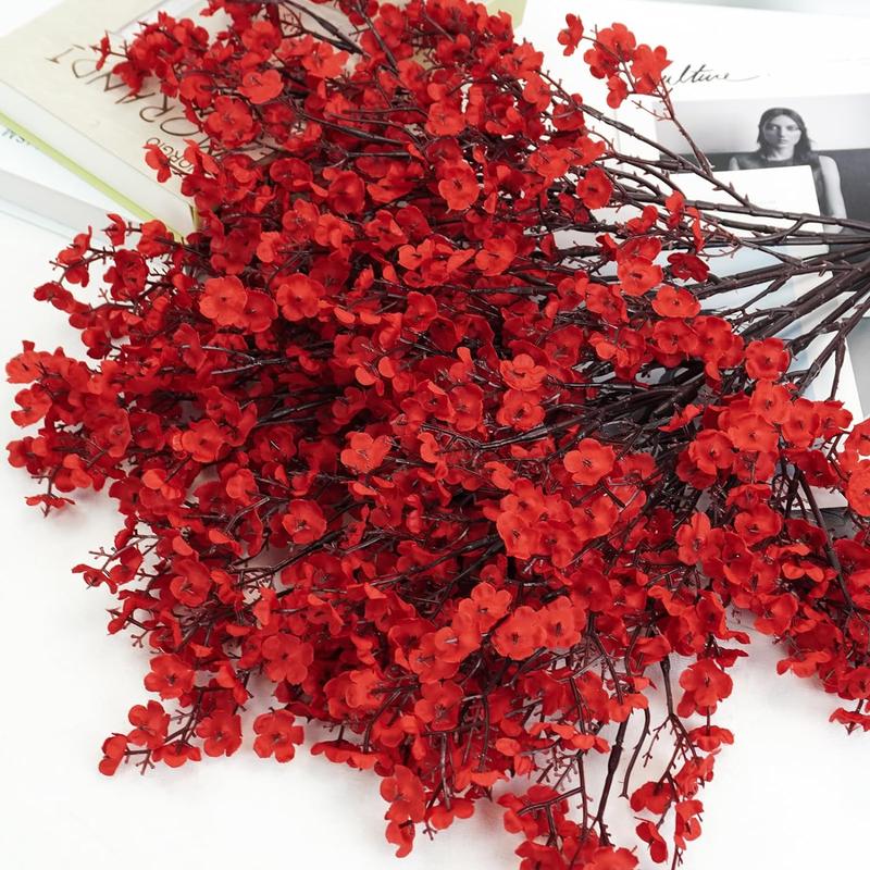 6 Pcs Christmas Artificial Flowers Babys Breath Bulk Silk Red Faux Flowers Real Touch Gypsophila Bouquet for Christmas Home Decoration Plant