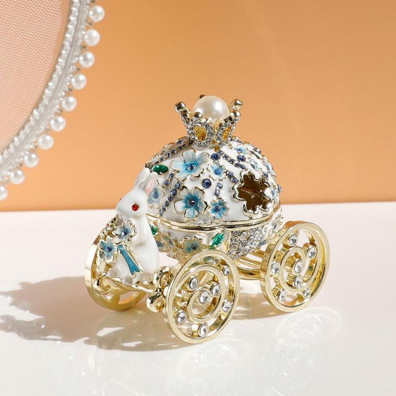 Cute Pumpkin Car & Cherry Blossoms & Rabbit Design Jewelry Box, 1 Count Princess Carriage Jewelry Storage Box, Wedding Party Gift for Girls