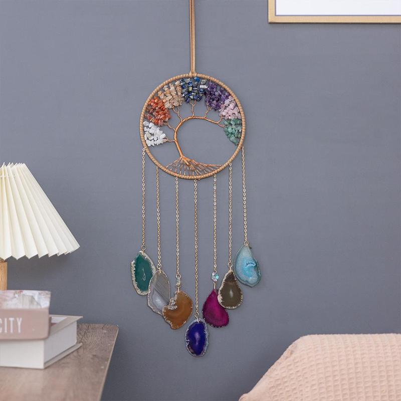 Boho Style Tree Of Life Dream Catcher, 1 Count Artificial Crystal Decor Hanging Decor, Wall Hanging Ornament for Home Living Room Bedroom Decor