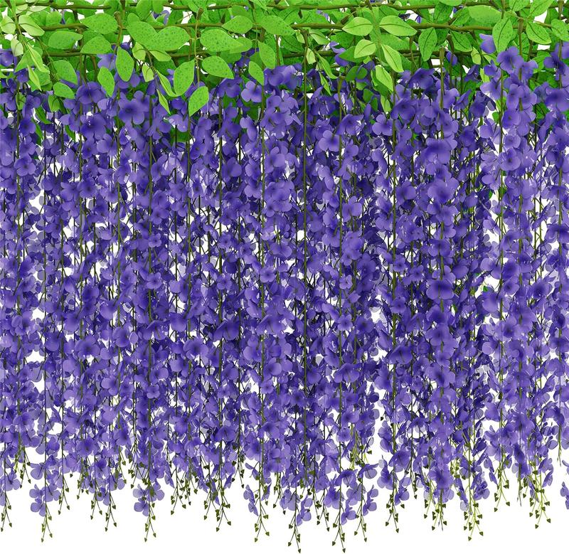 Girl's room decoration 40 Branches Wisteria Hanging Flowers JACKYLED 6 Feet Artificial White Wisteria Vine Silk Wisteria Flowers Garland for Wedding Arch Party Garden Home Decor (4 Packs) Chirstams Decoration Decorative Plants Ornaments