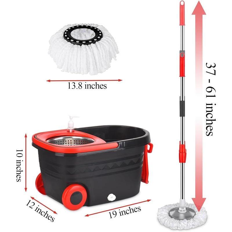 Colorful 360 Spin Mop Bucket Set Wringer System with 3 Microfiber Refills and Stainless Steel Extendable Pole - Plastic Bucket, Christmas gifts