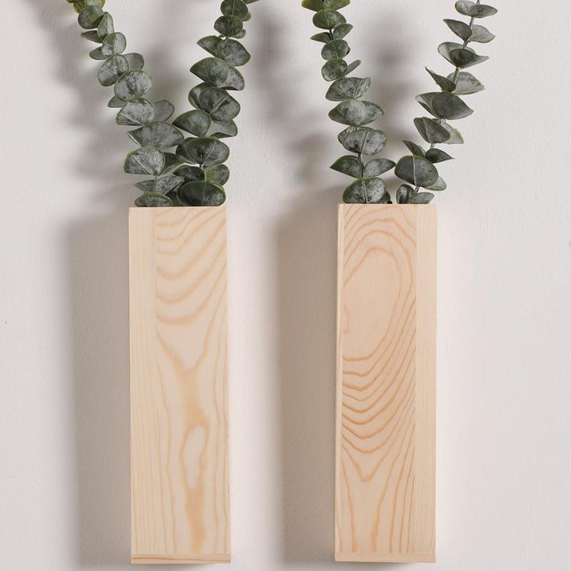 Wooden Plant Vase Wall Hanging Decor without Plant, 1 2 Counts Farmhouse Style Hanging Vase for Dried Flower & Artificial Green Plant, Home Decor