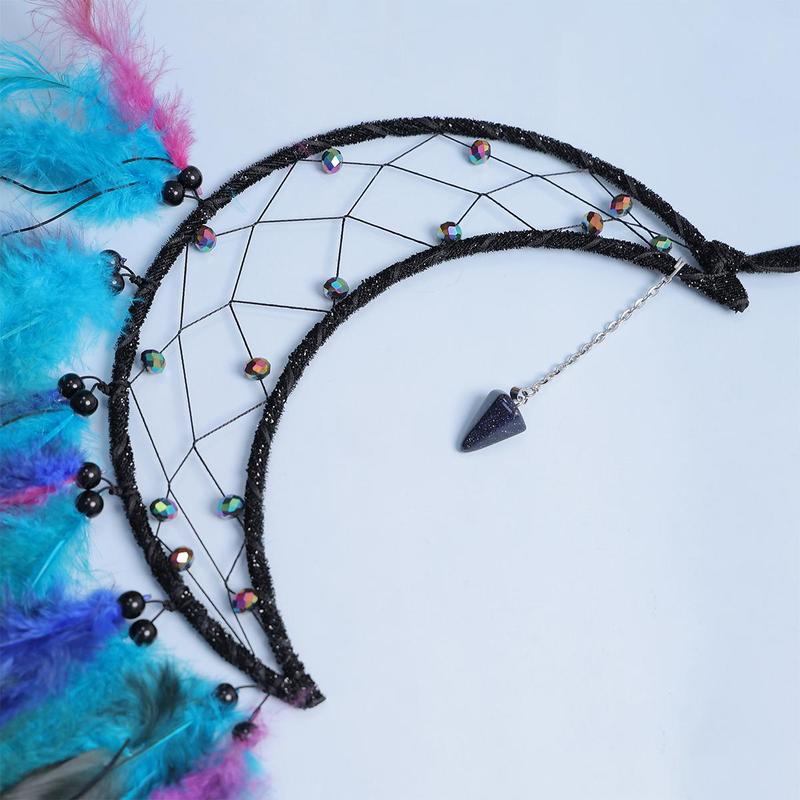 Ramadan Moon Shaped Dream Catcher, Feather Decor Dream Catcher, Wall Decor Ornaments, Hanging Decor for Home Living Room, Holiday Gift for Friends