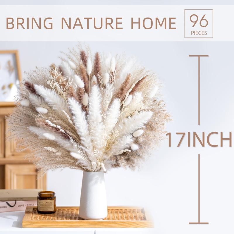 96PCS Natural Dried Pampas Grass Boho Home Decor Bouquet Phragmites Dried Flowers Bouquet for Wedding Floral Arrangements Home Decorations