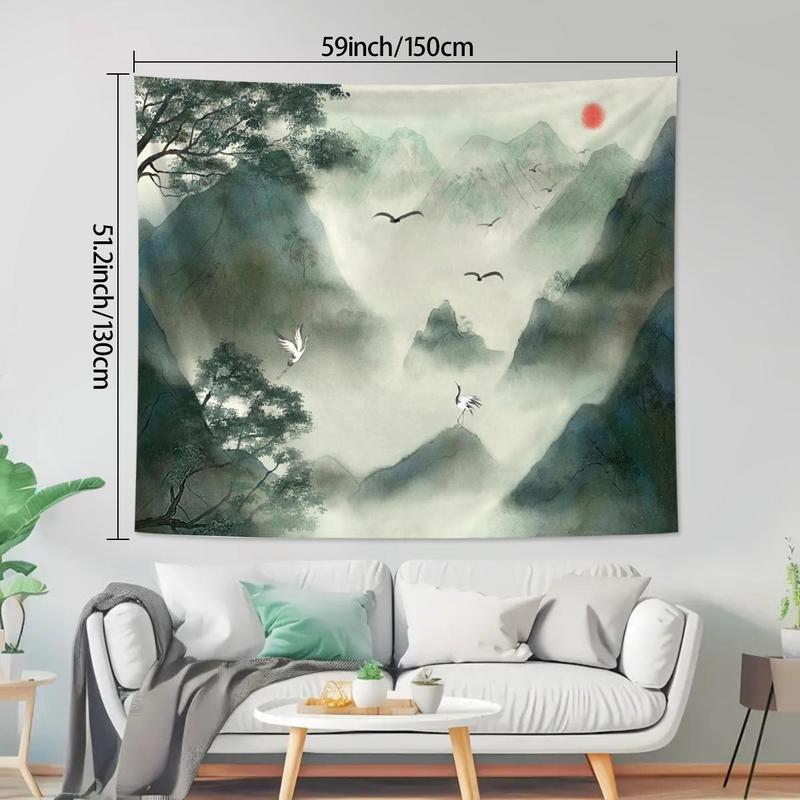 Ink Wash Landscape Pattern Tapestry, 1 Count Mist Forest & Natural Landscape Pattern Tapestry, Aesthetic Tapestry for Bedroom, Living Room, Dormitory, Office Decoration