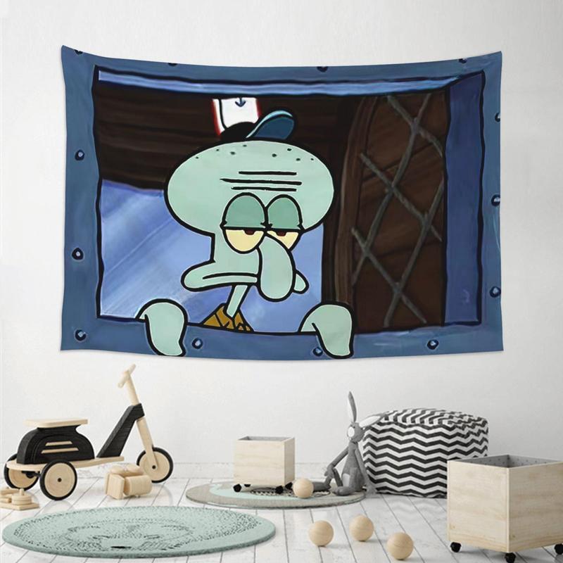 Cartoon Squidward Tapestry wall tapestry poster for college dorm cave bedroom living room office party decoration gift