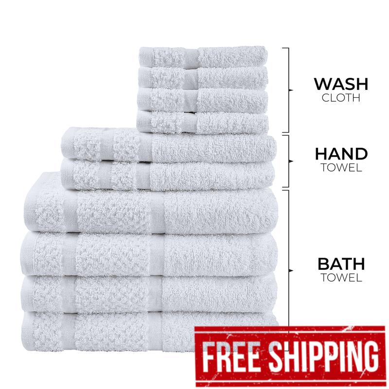 10 Piece Bath Towel Set with Upgraded Softness & Durability, White