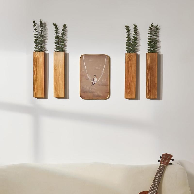 Wall Planters with Artificial Eucalyptus, Modern Farmhouse Wall Decor for Living Room, Bedroom, Bathroom, Wooden Pocket Hanging Wall Vase with Faux  Decor (4 Pack)