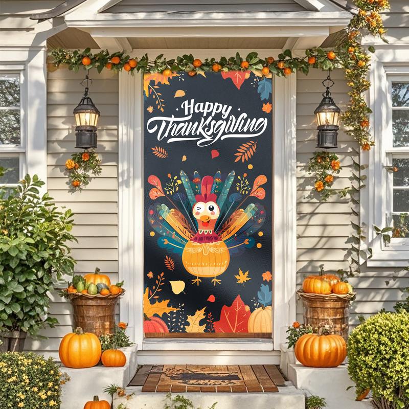 Thanksgiving Turkey  6ft*3ft Front Door Flag, 1.5ft*1ft Garden Flag Double Sided Printed Linen  Decor Flag for Holiday Yard Decoration