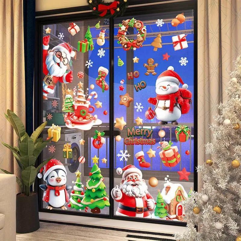 Christmas Themed Window Sticker, 9 Sheets set Reusable Double-sided Window Sticker, Decorative Sticker for Home and Office