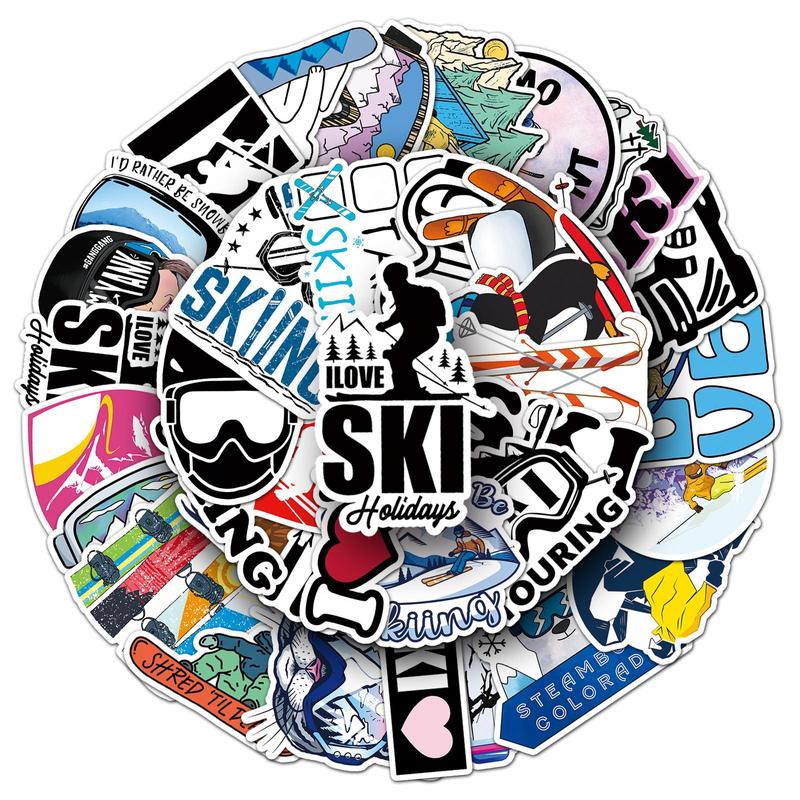 Skiing Themed Sticker, 50pcs set Creative Skiing Decorative Sticker, Decorative Sticker for Car, Computer, Phone Case, Luggage