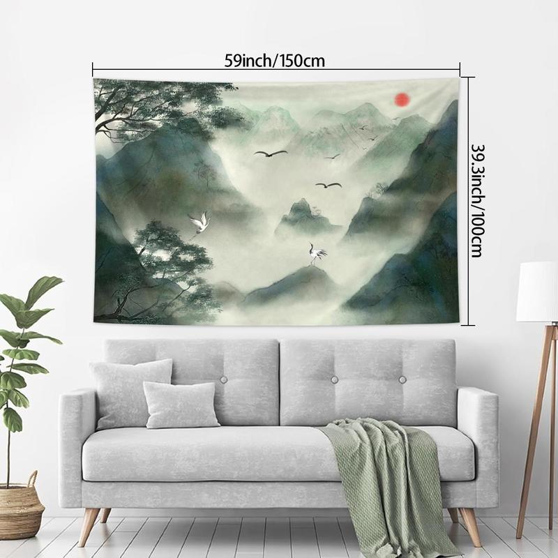 Ink Wash Landscape Pattern Tapestry, 1 Count Mist Forest & Natural Landscape Pattern Tapestry, Aesthetic Tapestry for Bedroom, Living Room, Dormitory, Office Decoration