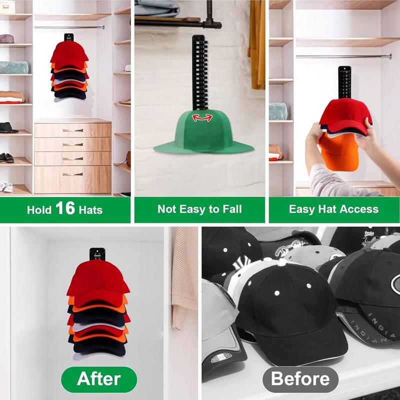 Hat Racks for Wall Cap Organizer, Hat Hangers for Baseball Caps Hat Holder Display, Sticky or Drilling Use, Hat Storage for Door, Closet, Office, Bedroom, 2 count Holds Up To 32 Caps, Black