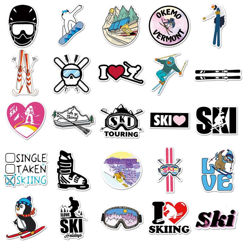 Skiing Themed Sticker, 50pcs set Creative Skiing Decorative Sticker, Decorative Sticker for Car, Computer, Phone Case, Luggage