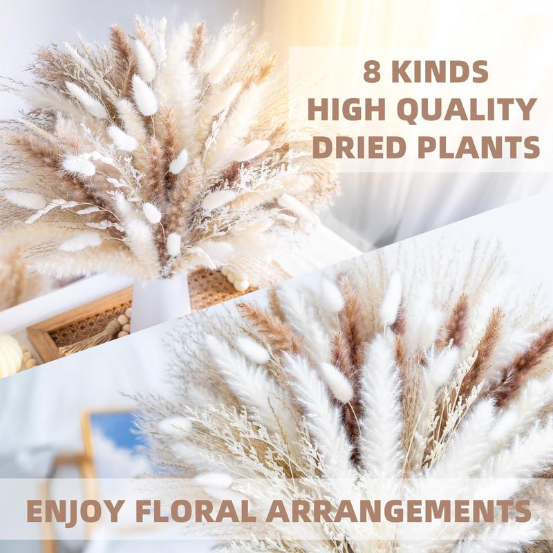 96PCS Natural Dried Pampas Grass Boho Home Decor Bouquet Phragmites Dried Flowers Bouquet for Wedding Floral Arrangements Home Decorations