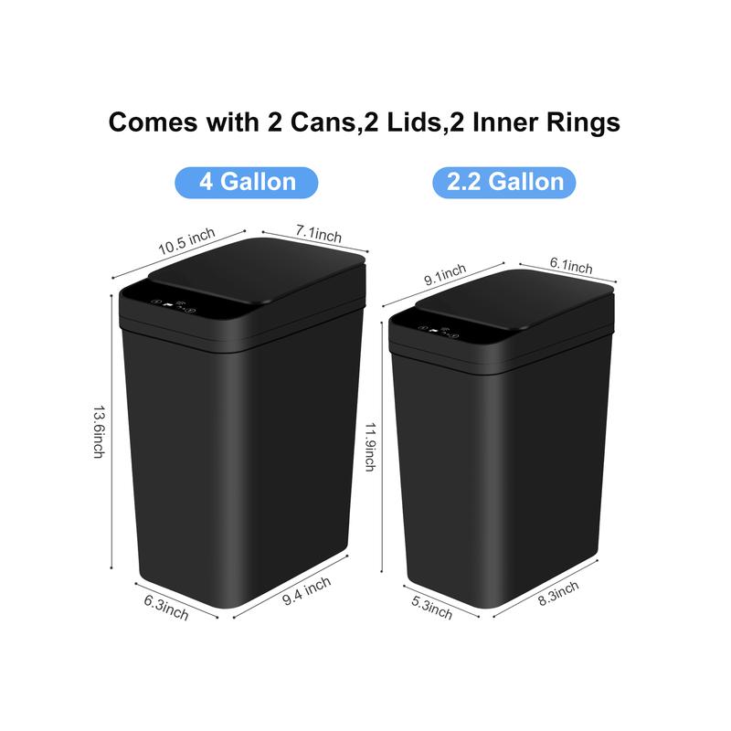 New Style 2 Pack 2.2 Gal & 4 Gal Bathroom Automatic Trash Can Touchless Motion Sensor Small Garbage Can with Lid Smart Electric Narrow Waterproof Garbage Bin for Bedroom Office Kitchen(Batteries Not Included),Kitchen,Bathroom,Home,Household Suppliers