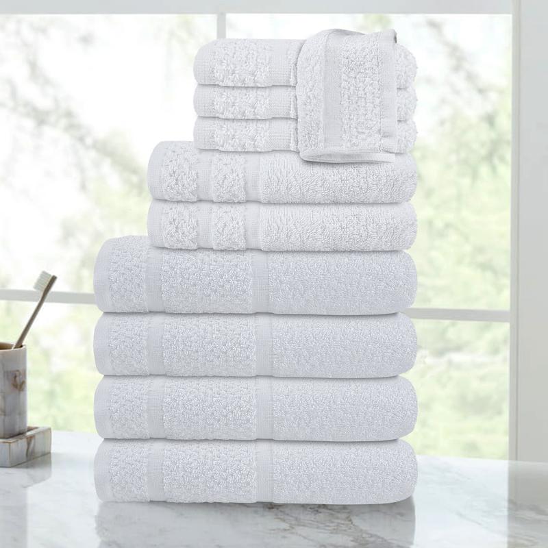 10 Piece Bath Towel Set with Upgraded Softness & Durability, White