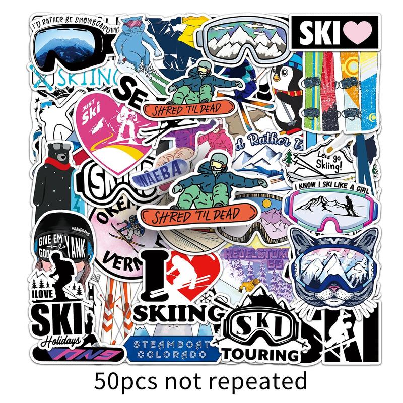 Skiing Themed Sticker, 50pcs set Creative Skiing Decorative Sticker, Decorative Sticker for Car, Computer, Phone Case, Luggage