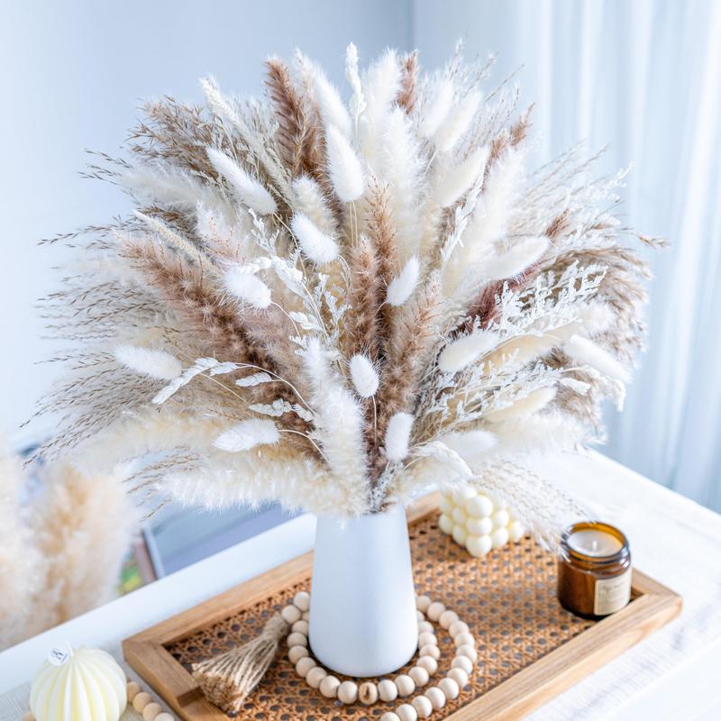 96PCS Natural Dried Pampas Grass Boho Home Decor Bouquet Phragmites Dried Flowers Bouquet for Wedding Floral Arrangements Home Decorations