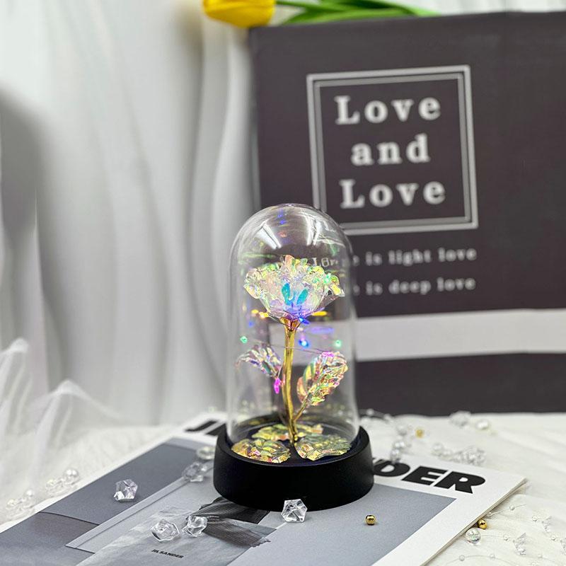 Christmas Artificial Flower with Glass Cover, 1 Count Eternal Artificial Rose with Light in The Glass Dome, Home Decor Supplies for Living Room Bedroom