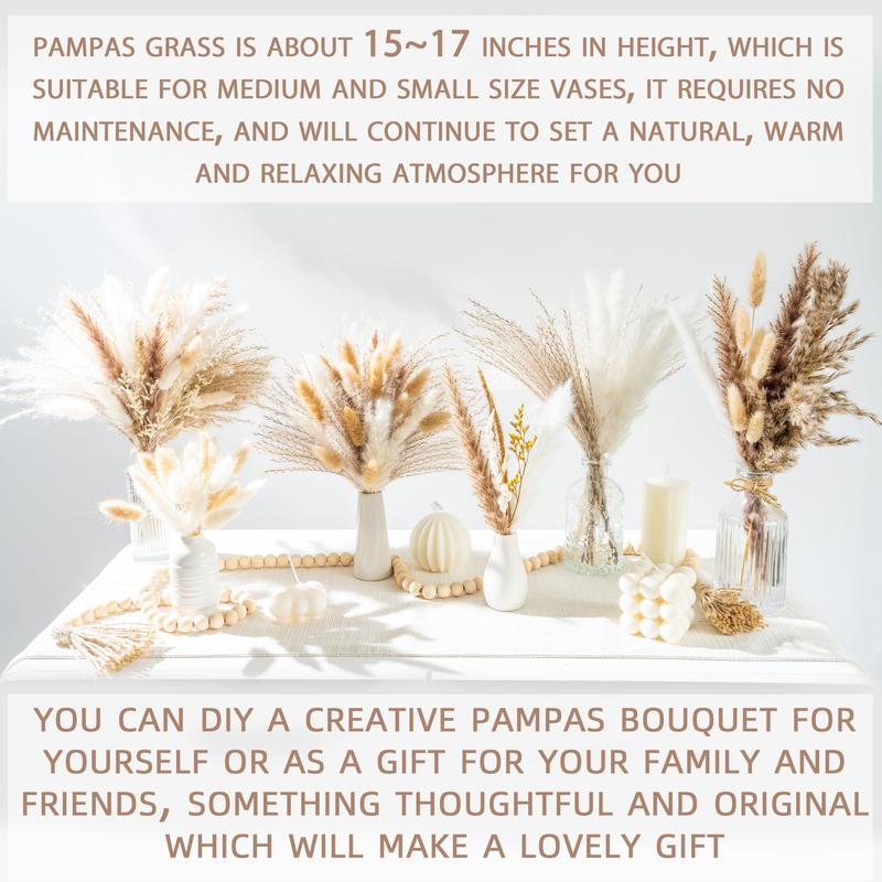 96PCS Natural Dried Pampas Grass Boho Home Decor Bouquet Phragmites Dried Flowers Bouquet for Wedding Floral Arrangements Home Decorations