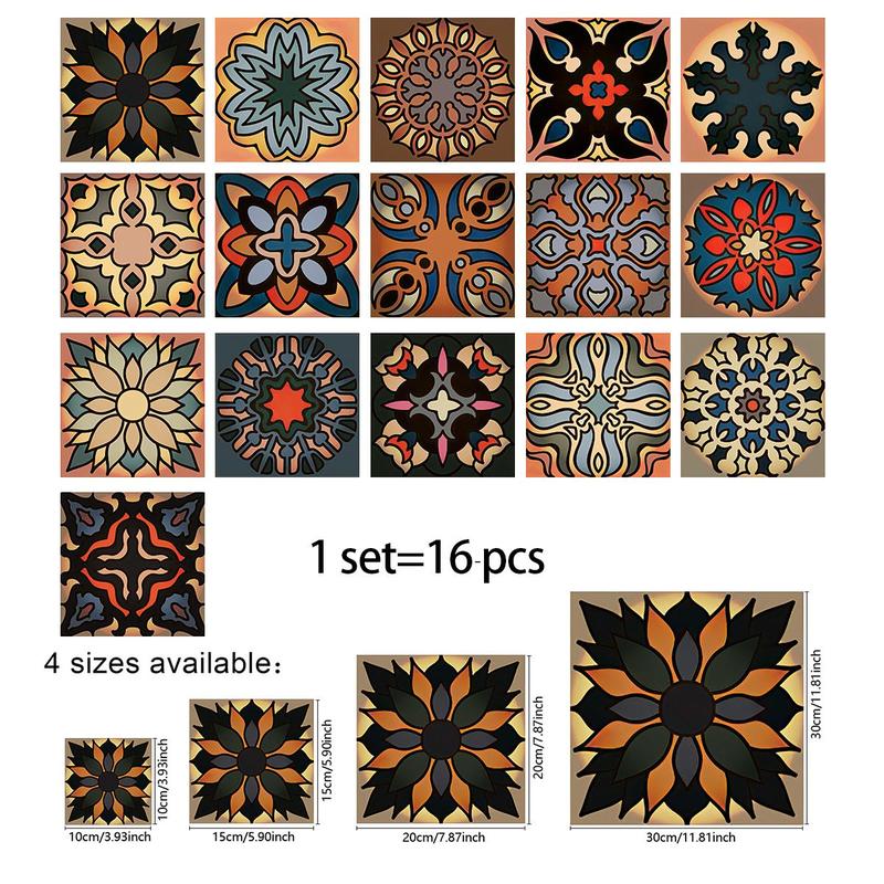 Vintage Style Tile Sticker, 16pcs set Self-adhesive Removable Wall Sticker, Modern Simple Wall Tiles Sticker, Wall Decal for Home Kitchen Bathroom, Home Decor