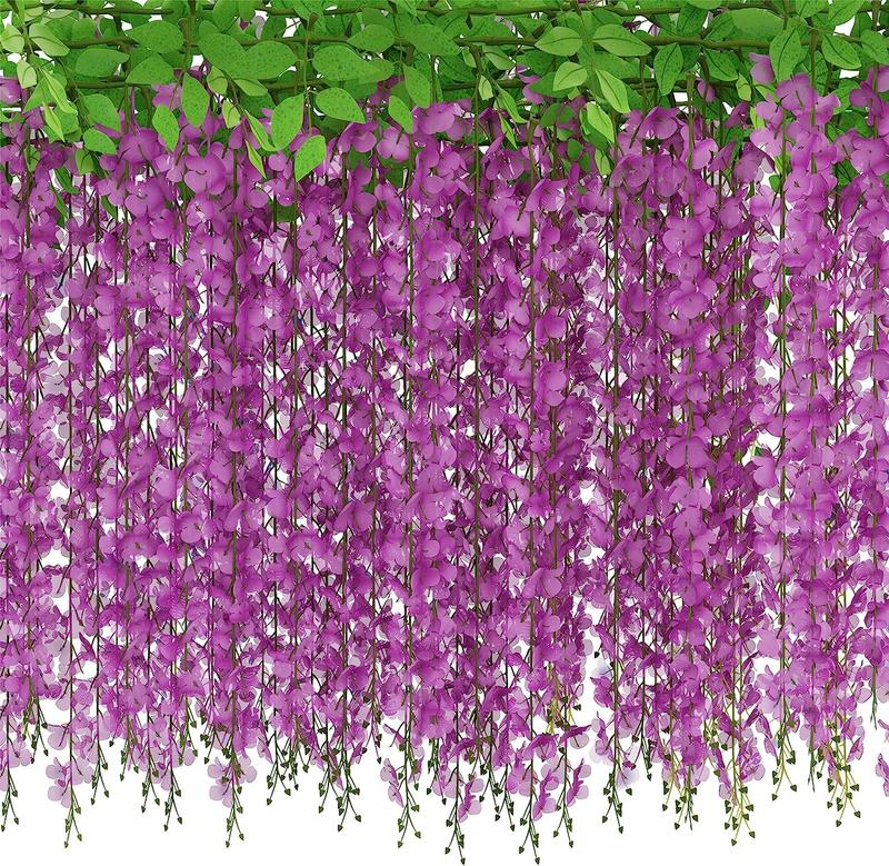 Girl's room decoration 40 Branches Wisteria Hanging Flowers JACKYLED 6 Feet Artificial White Wisteria Vine Silk Wisteria Flowers Garland for Wedding Arch Party Garden Home Decor (4 Packs) Chirstams Decoration Decorative Plants Ornaments