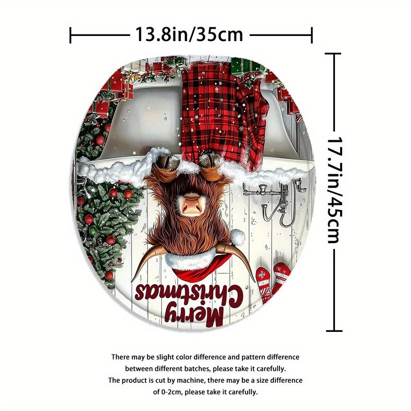 4-Piece Set Christmas Shower Curtain Suit, Yak Shower Curtain, Red Plaid Shower Curtain, Christmas Bathtub Cow Shower Curtain, Shower Curtain Waterproof Fabric Bathroom Decorative Curtain with 12 One Hooks, Non-Slip Bathroom Mat Toilet Mat Suit, Bath Mat,