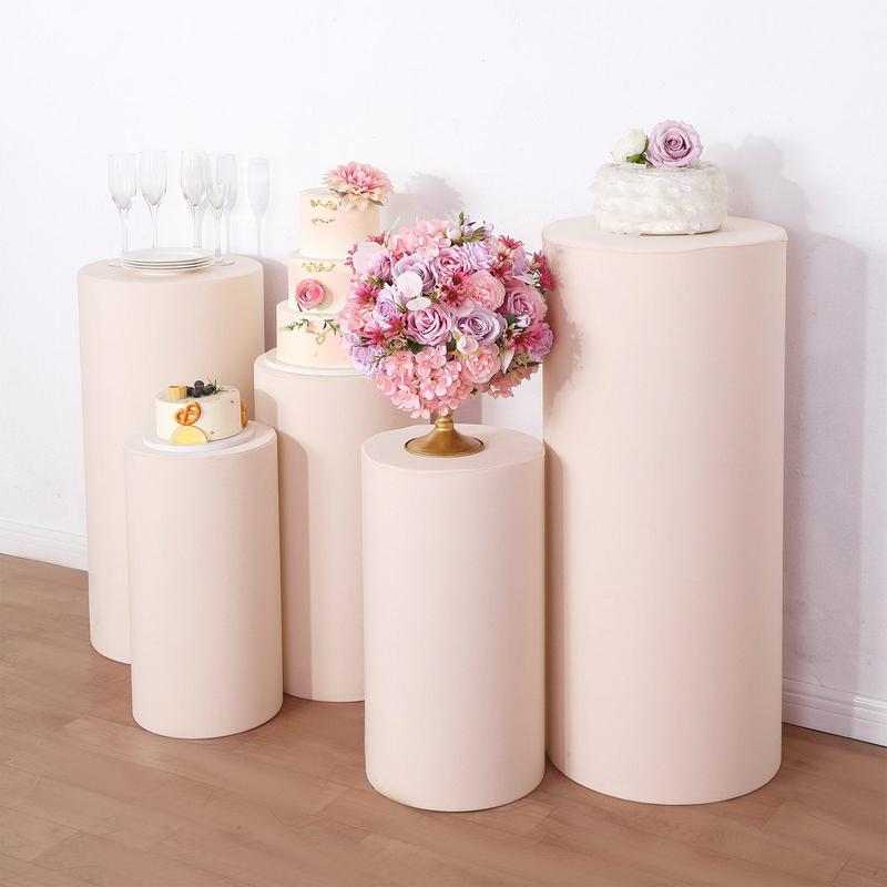 Set of 5 Blush Cylinder Stretch Fitted Pedestal Pillar Prop Covers, Spandex Plinth Display Box Stand Covers - 160 GSM