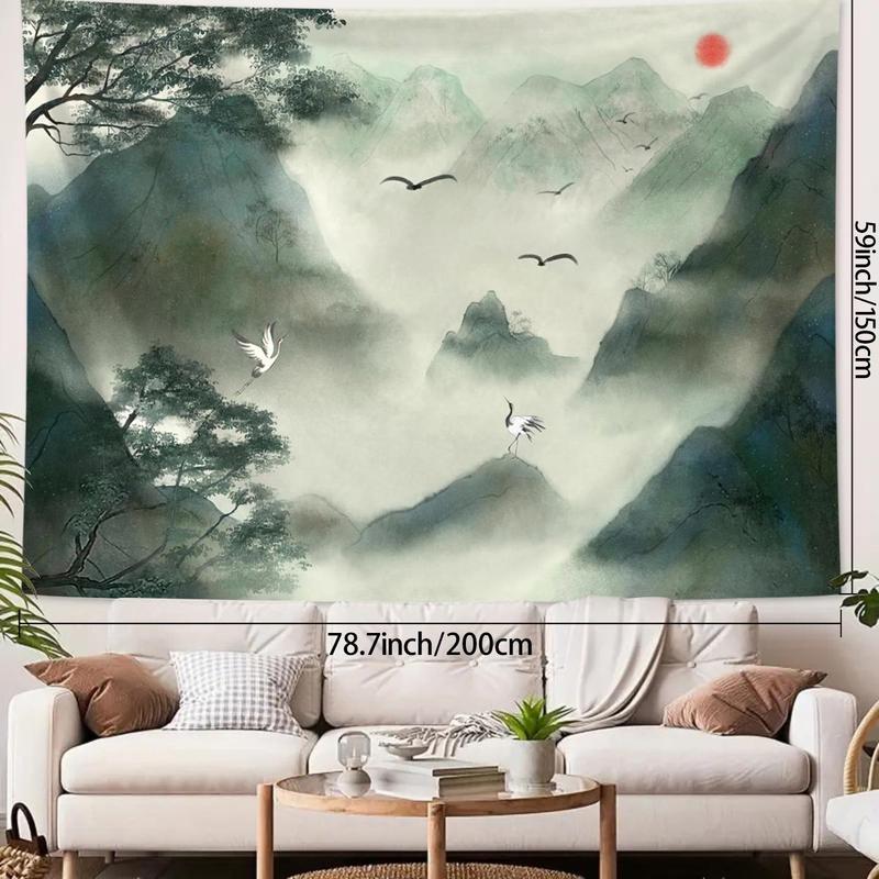 Ink Wash Landscape Pattern Tapestry, 1 Count Mist Forest & Natural Landscape Pattern Tapestry, Aesthetic Tapestry for Bedroom, Living Room, Dormitory, Office Decoration