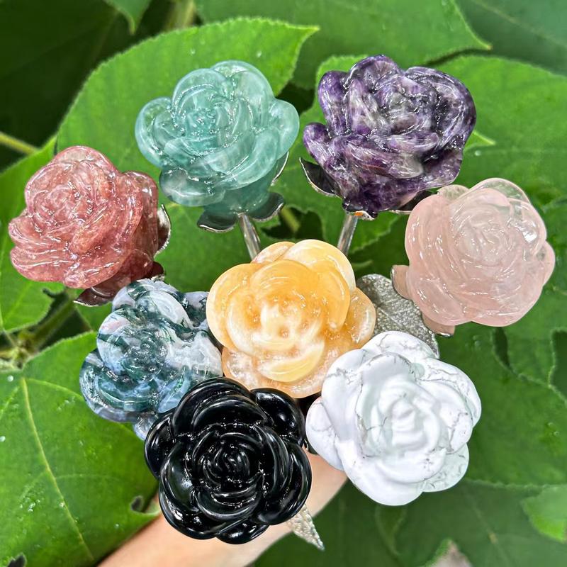 1 count Crystal Rose Flower Arrangement | Semi-Precious Gemstone Roses on Silver Stems Decor Decorative Gift