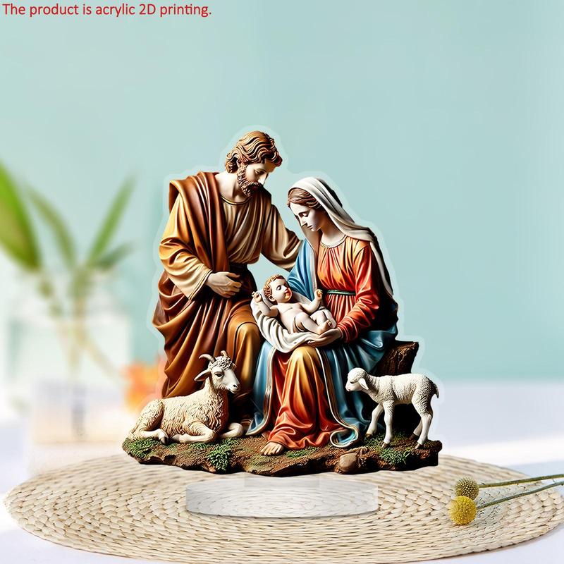 Nativity Scene Design Desktop Ornament, 1 Count Acrylic Desktop Decoration, Multifunctional Desktop Ornament for Home, Office, Bedroom, Cafe