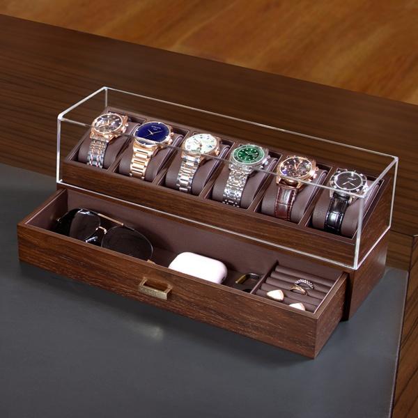 KAMIER Watch Box for Men - 6 Slot Watch Holder Organizer with Drawer for Men Jewelry Sunglasses Storage, Walnut christmas 2024 ornament watch box