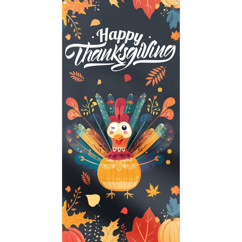 Thanksgiving Turkey  6ft*3ft Front Door Flag, 1.5ft*1ft Garden Flag Double Sided Printed Linen  Decor Flag for Holiday Yard Decoration