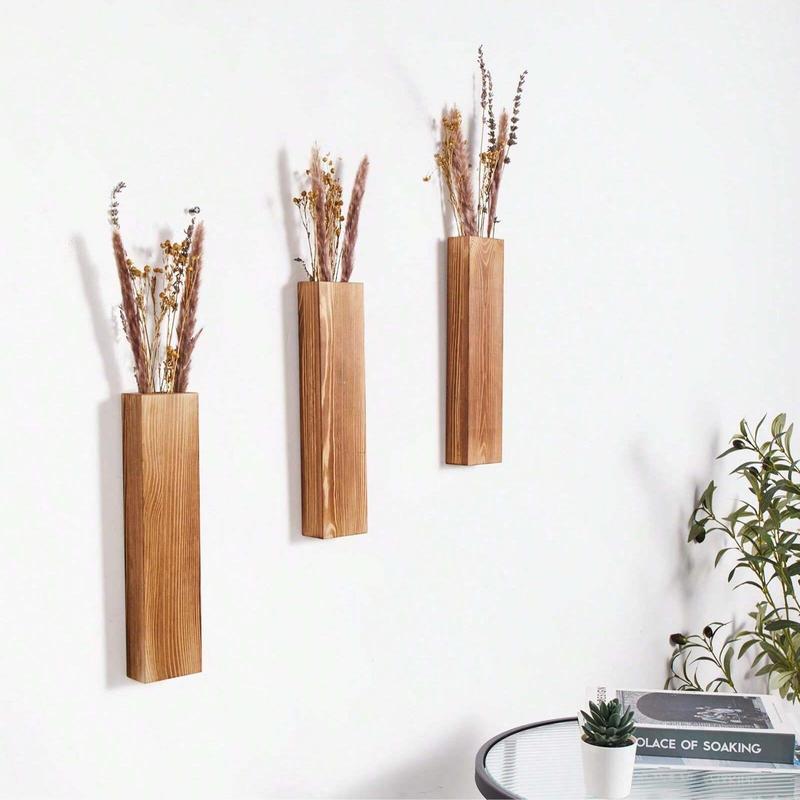 Wooden Plant Vase Wall Hanging Decor without Plant, 1 2 Counts Farmhouse Style Hanging Vase for Dried Flower & Artificial Green Plant, Home Decor