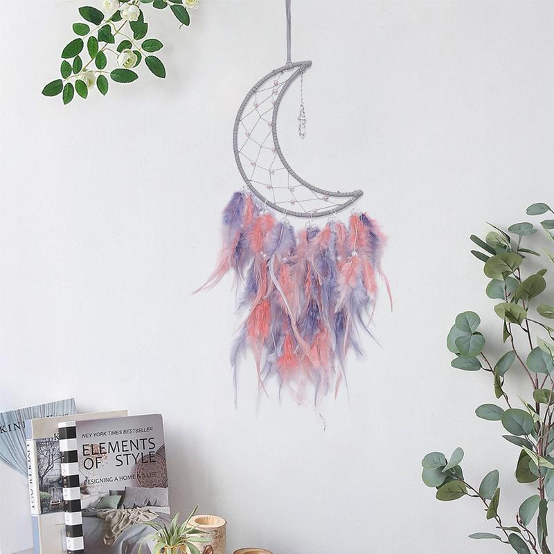 Ramadan Moon Shaped Dream Catcher, Feather Decor Dream Catcher, Wall Decor Ornaments, Hanging Decor for Home Living Room, Holiday Gift for Friends