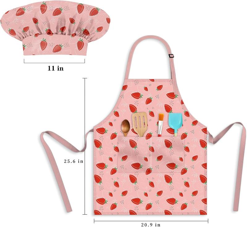 Kids Chef Hat and Apron, Adjustable Kids Aprons with Pocket Girls Boys Kitchen Toddler Aprons for Cooking Baking