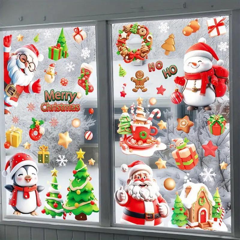 Christmas Themed Window Sticker, 9 Sheets set Reusable Double-sided Window Sticker, Decorative Sticker for Home and Office