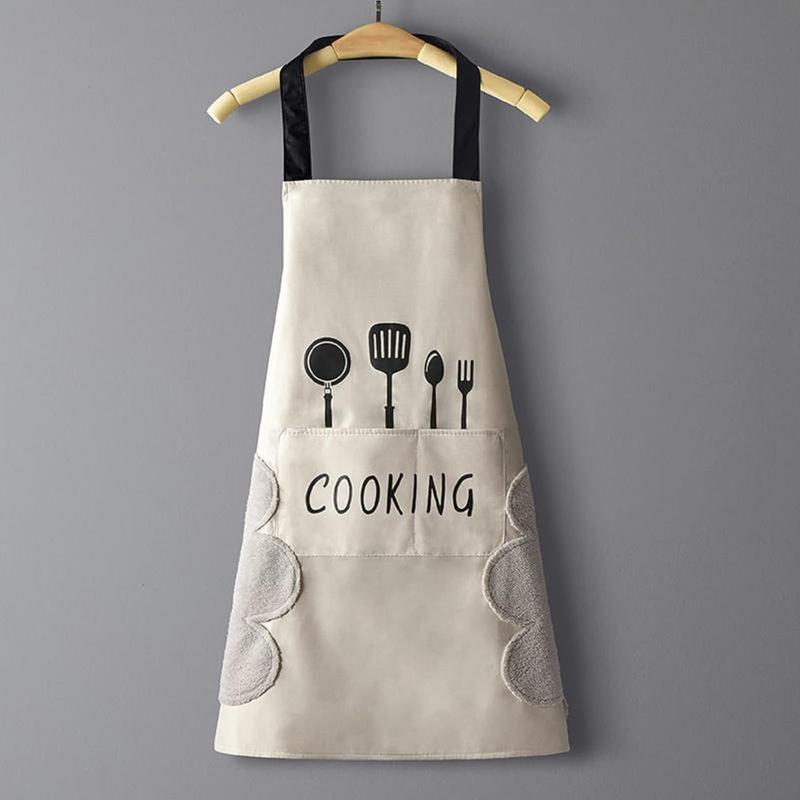 Women Kitchen Apron with Hand Wipe PocketsBig Pocket,Hand-wiping, Waterproof for Cooking Baking