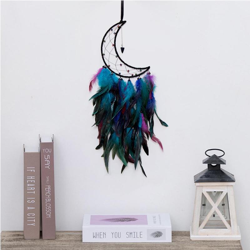 Ramadan Moon Shaped Dream Catcher, Feather Decor Dream Catcher, Wall Decor Ornaments, Hanging Decor for Home Living Room, Holiday Gift for Friends