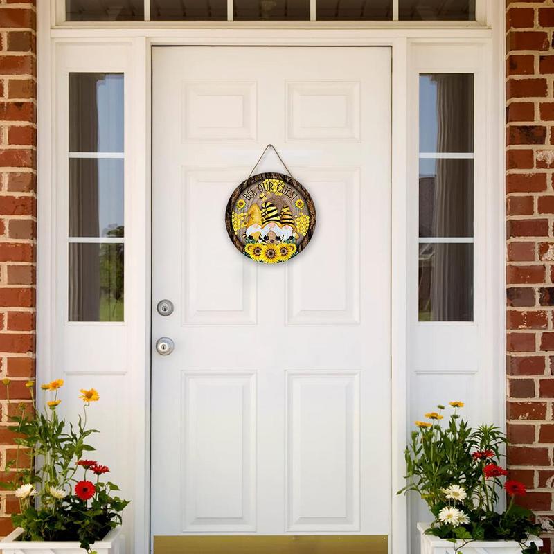 Round Hanging Wooden Sign, Bee & Sunflower Pattern Door Sign, Wall Decor for Home Indoor Outdoor Garden Porch, Home Decor